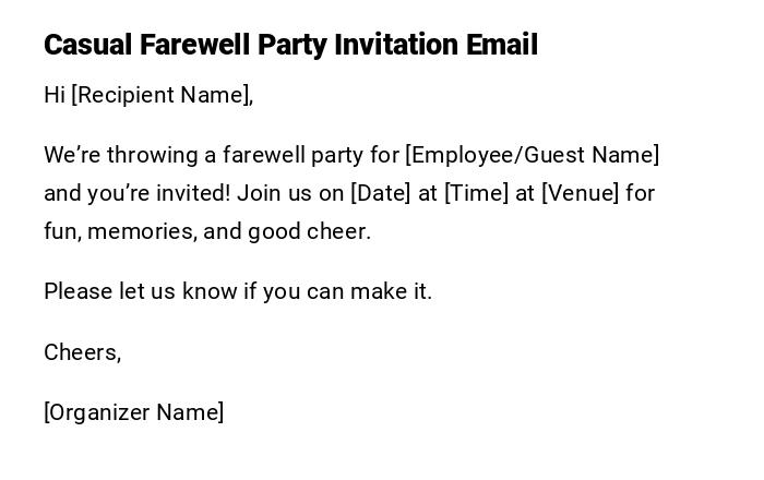 Casual Farewell Party Invitation Email Casual Farewell Party Invitation Email