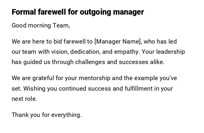Formal farewell for outgoing manager Formal farewell for outgoing manager