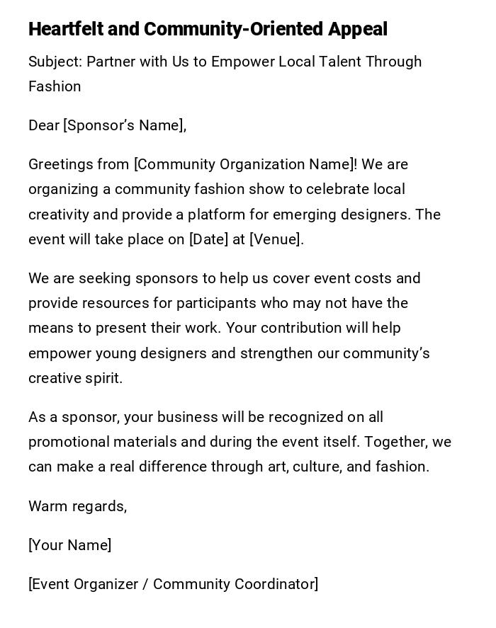 Heartfelt and Community-Oriented Appeal Heartfelt and Community-Oriented Appeal