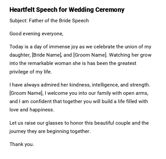 Heartfelt Speech for Wedding Ceremony Heartfelt Speech for Wedding Ceremony