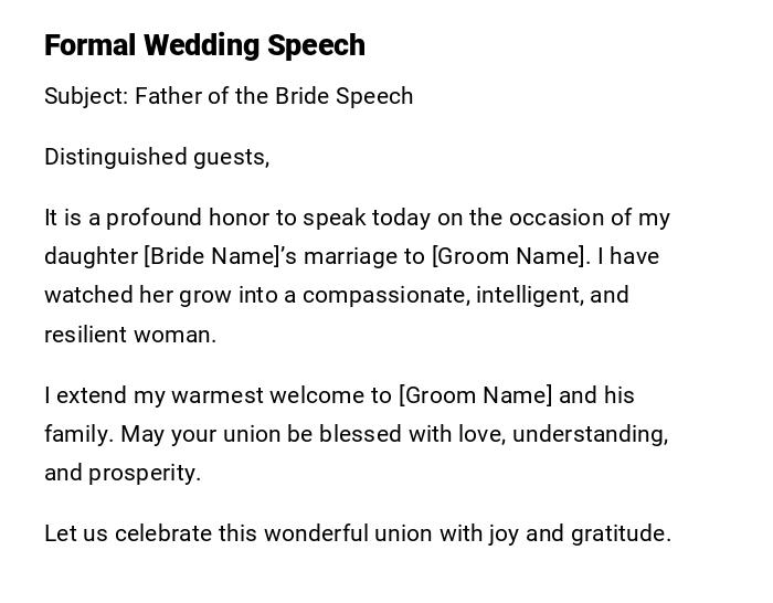 Formal Wedding Speech Formal Wedding Speech