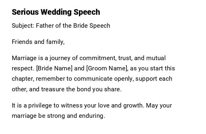Serious Wedding Speech Serious Wedding Speech