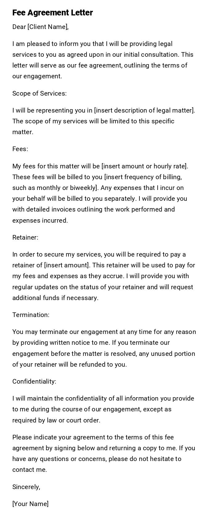 Fee Agreement Letter