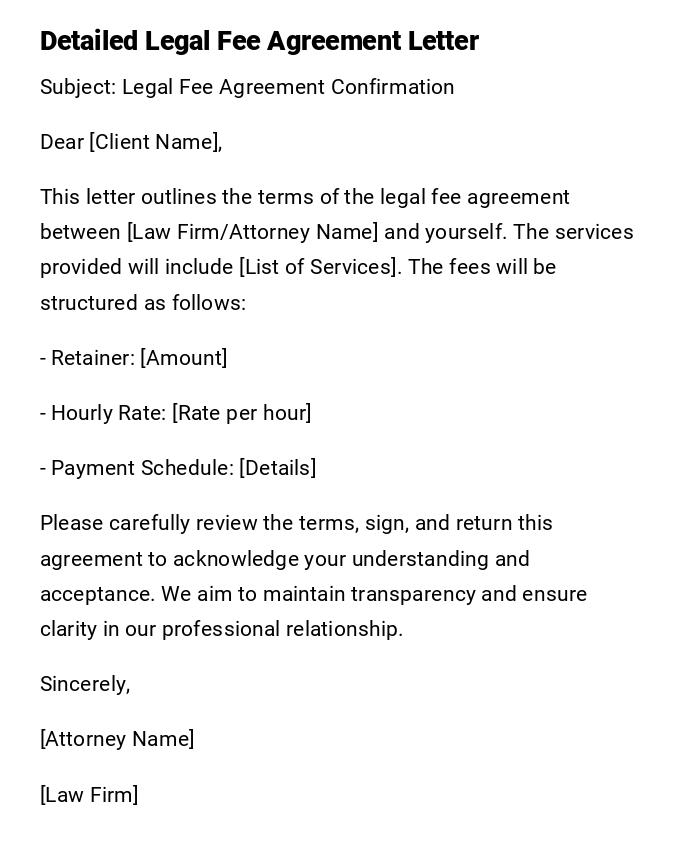 Detailed Legal Fee Agreement Letter Detailed Legal Fee Agreement Letter