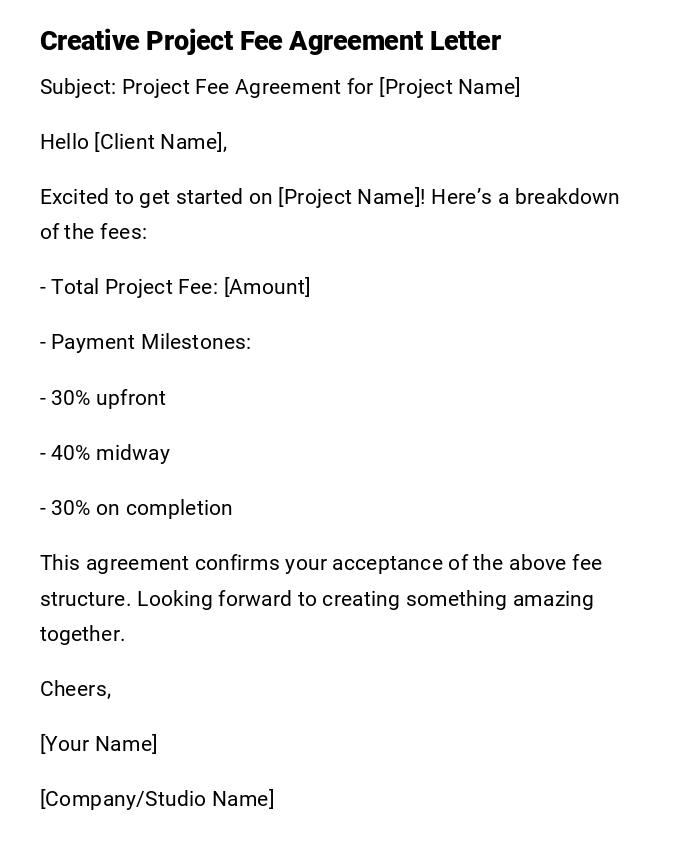 Creative Project Fee Agreement Letter Creative Project Fee Agreement Letter