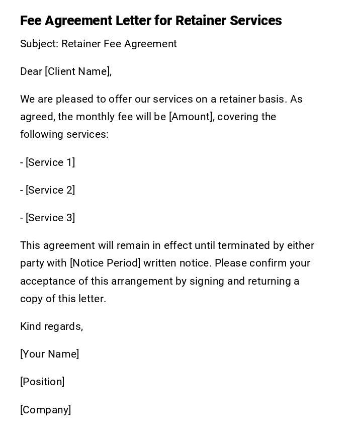 Fee Agreement Letter for Retainer Services Fee Agreement Letter for Retainer Services