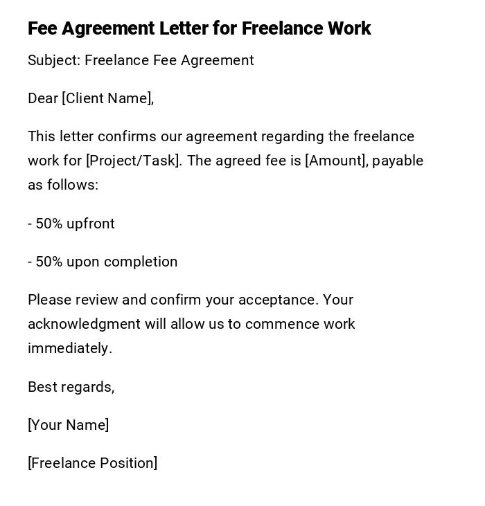 Fee Agreement Letter for Freelance Work Fee Agreement Letter for Freelance Work