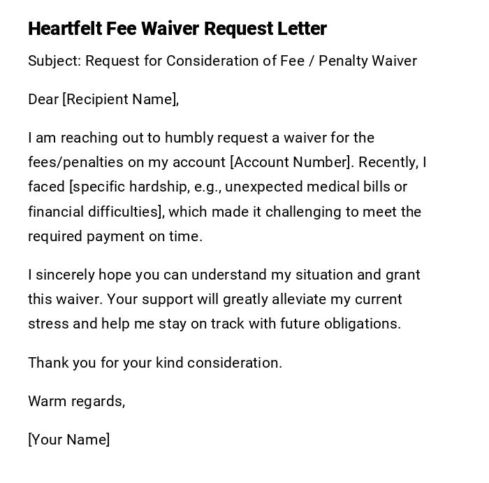 Heartfelt Fee Waiver Request Letter Heartfelt Fee Waiver Request Letter
