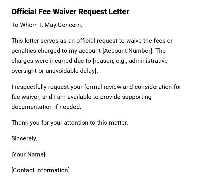 Official Fee Waiver Request Letter Official Fee Waiver Request Letter