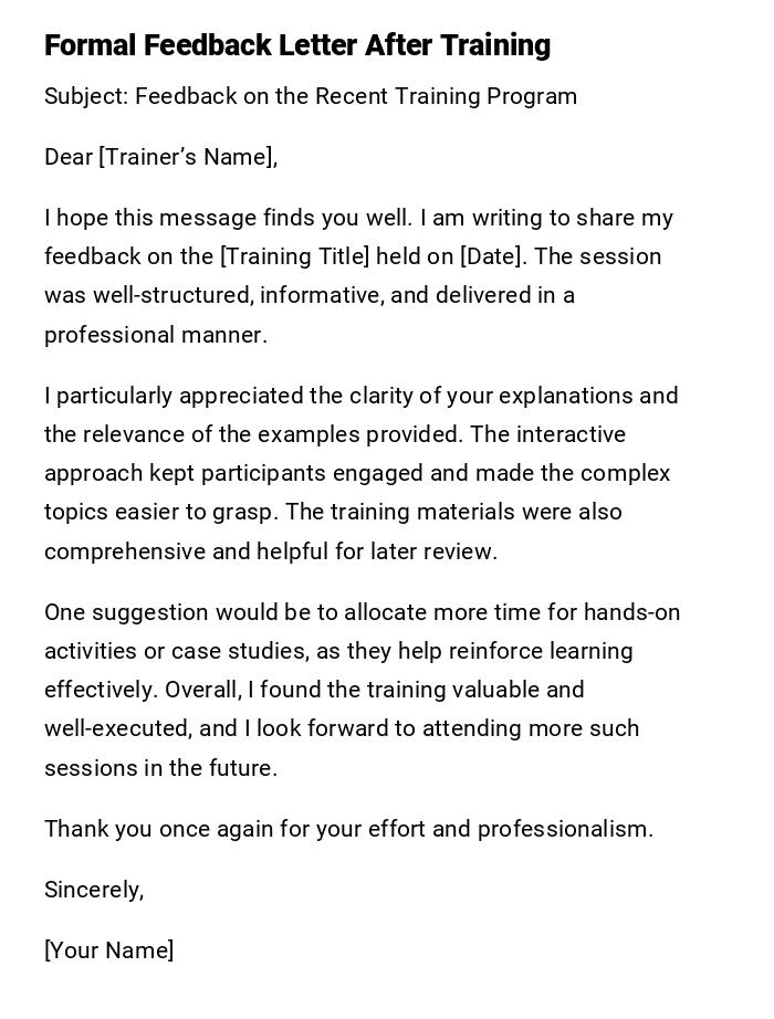 Formal Feedback Letter After Training