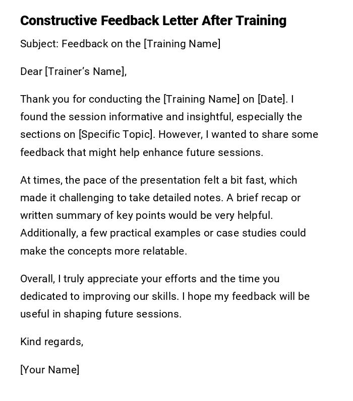 Constructive Feedback Letter After Training