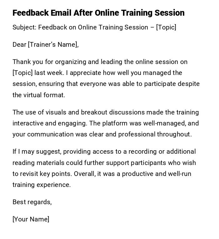 Feedback Email After Online Training Session