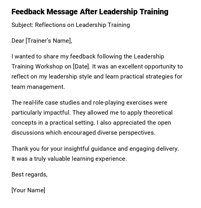 Feedback Message After Leadership Training