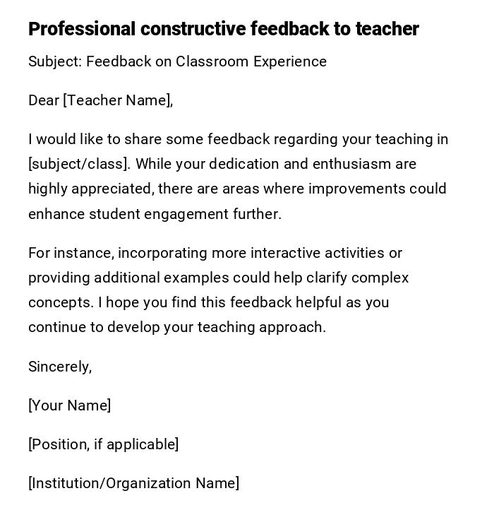 Professional constructive feedback to teacher