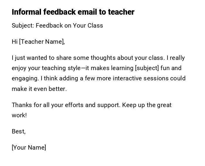 Informal feedback email to teacher