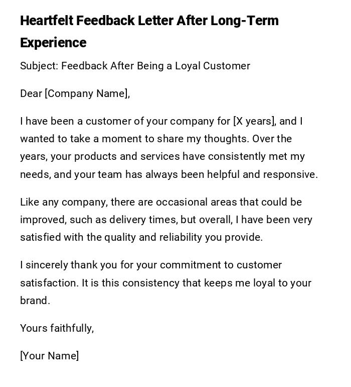 Heartfelt Feedback Letter After Long-Term Experience Heartfelt Feedback Letter After Long-Term Experience