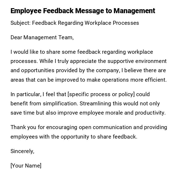 Employee Feedback Message to Management Employee Feedback Message to Management