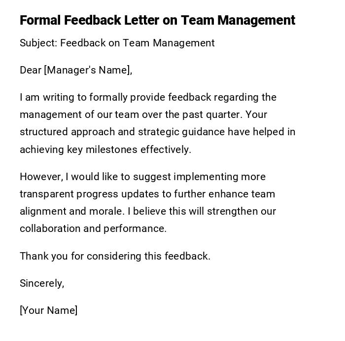 Formal Feedback Letter on Team Management