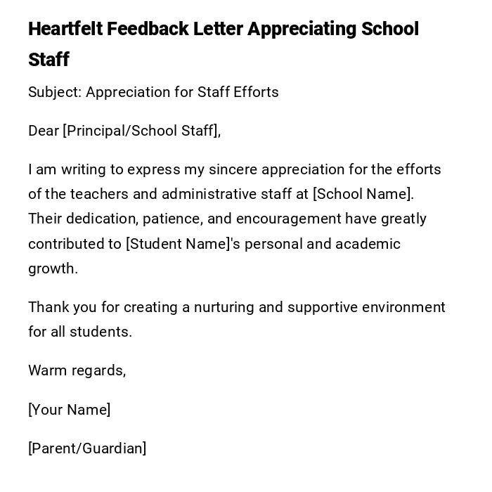 Heartfelt Feedback Letter Appreciating School Staff Heartfelt Feedback Letter Appreciating School Staff
