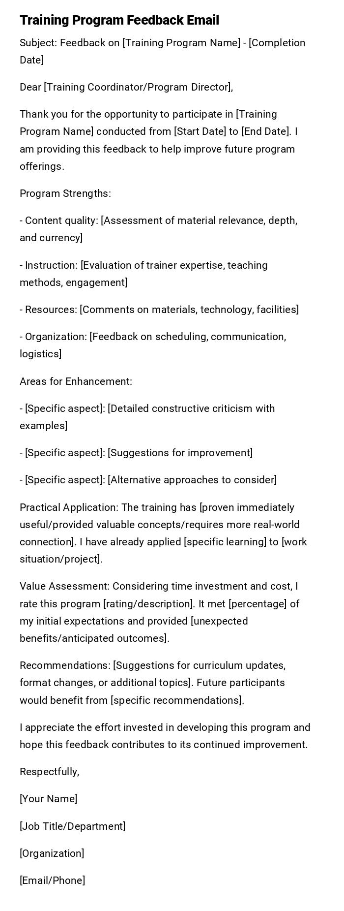 Training Program Feedback Email Training Program Feedback Email