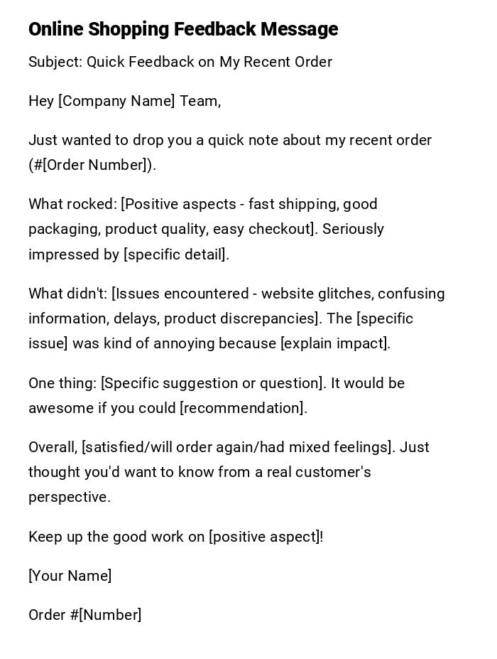 Online Shopping Feedback Message Online Shopping Feedback Message