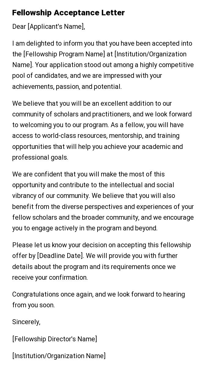 Fellowship Acceptance Letter