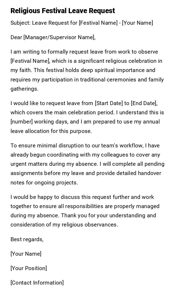 Religious Festival Leave Request Religious Festival Leave Request