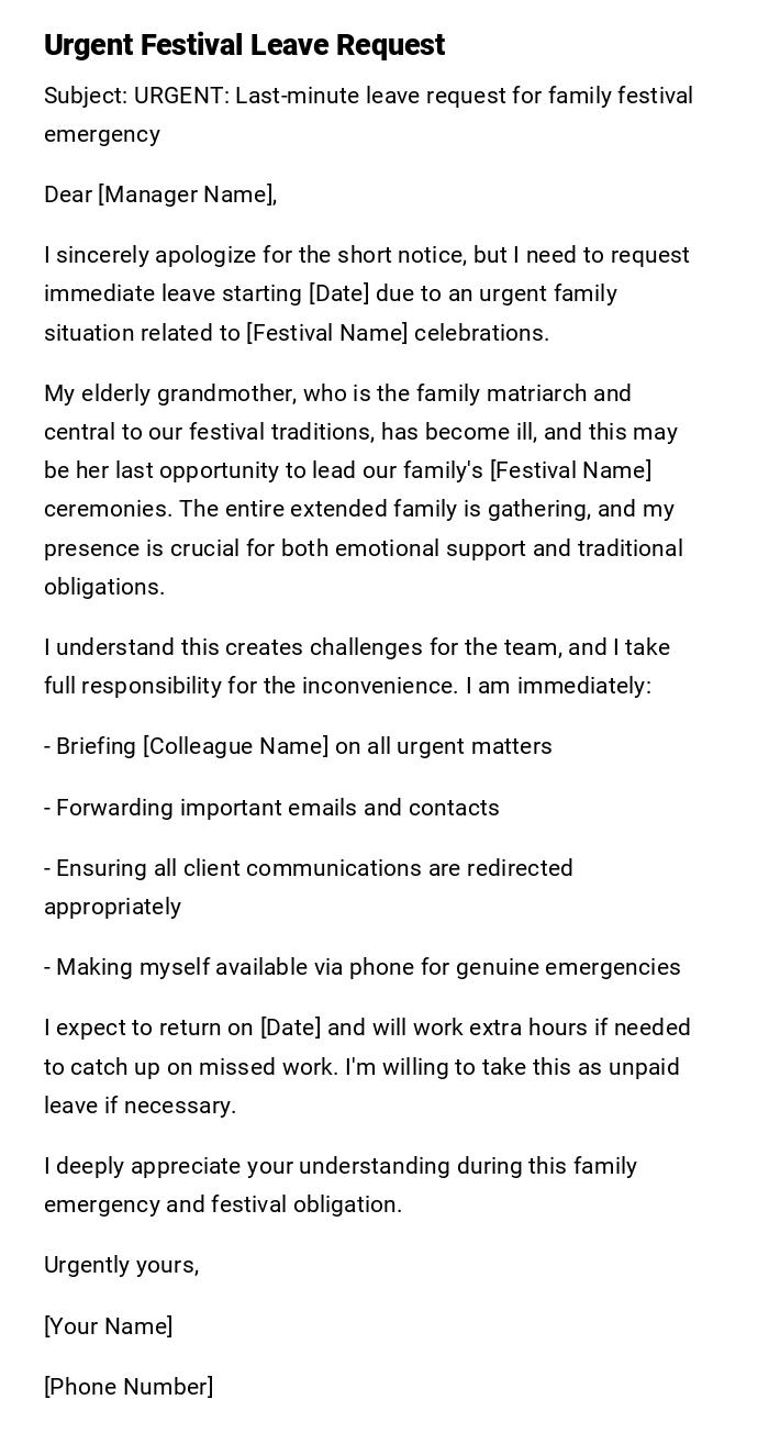 Urgent Festival Leave Request Urgent Festival Leave Request