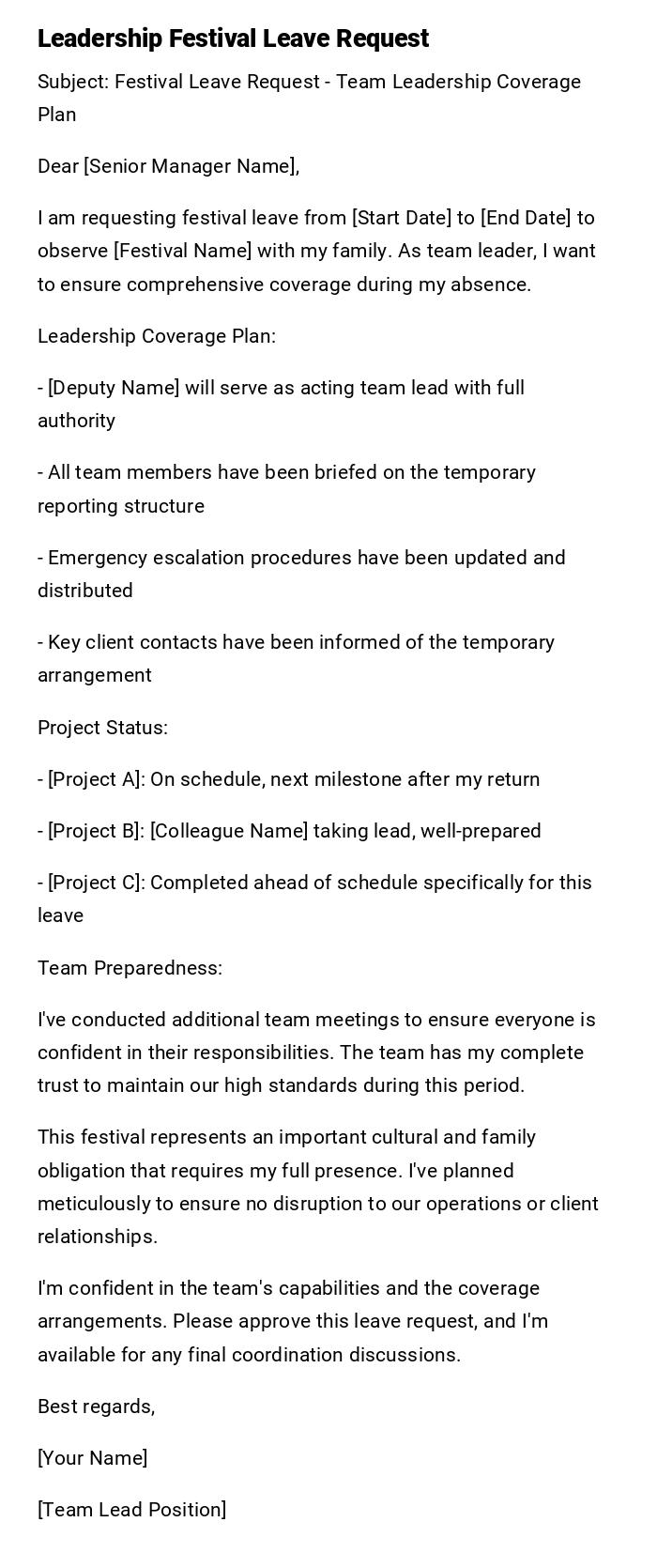 Leadership Festival Leave Request Leadership Festival Leave Request