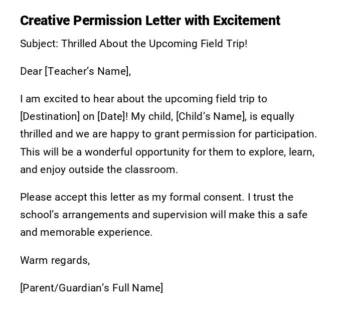 Creative Permission Letter with Excitement Creative Permission Letter with Excitement