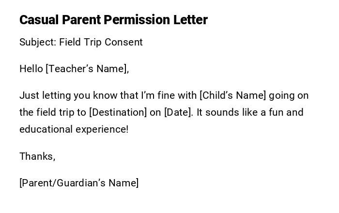 Casual Parent Permission Letter Casual Parent Permission Letter