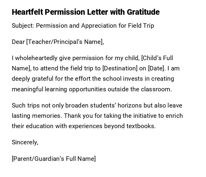 Heartfelt Permission Letter with Gratitude Heartfelt Permission Letter with Gratitude