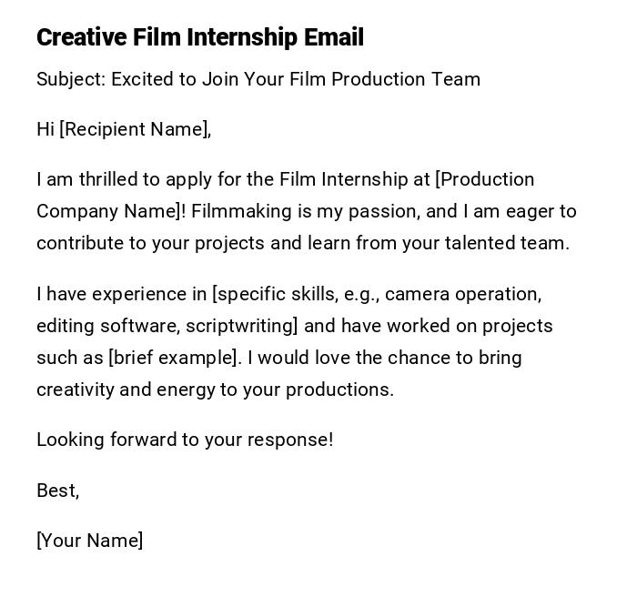 Creative Film Internship Email Creative Film Internship Email