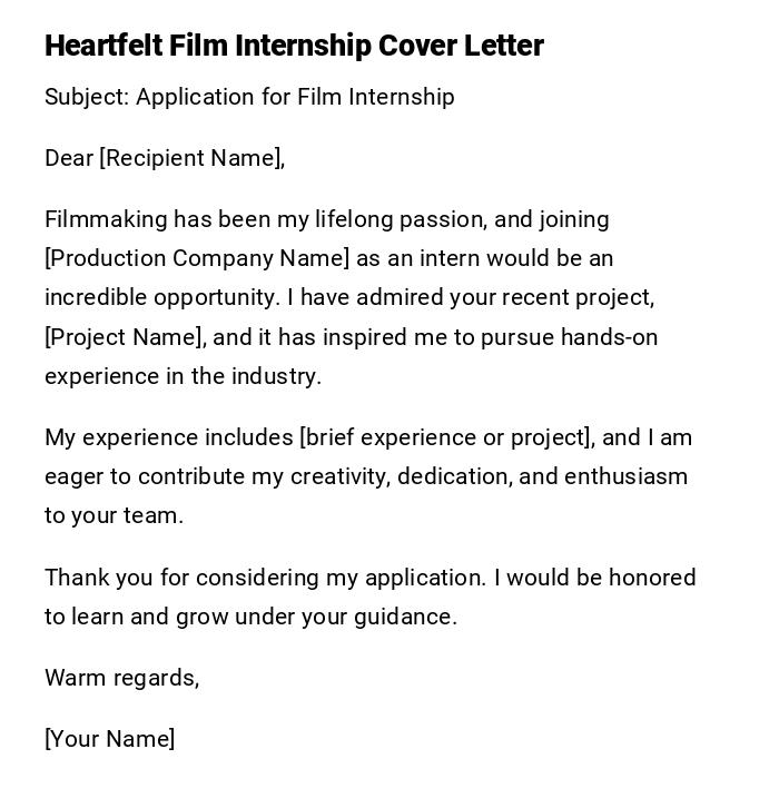 Heartfelt Film Internship Cover Letter Heartfelt Film Internship Cover Letter