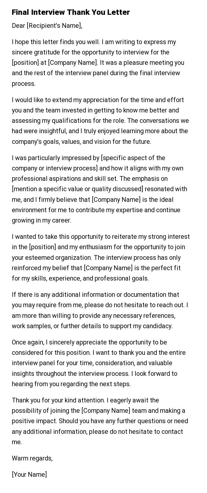 Final Interview Thank You Letter