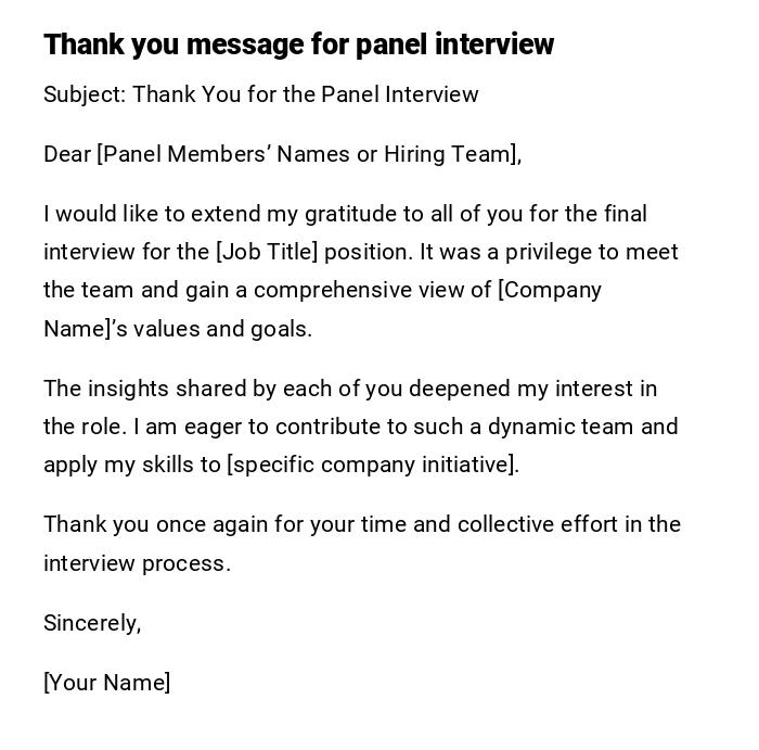 Thank you message for panel interview Thank you message for panel interview