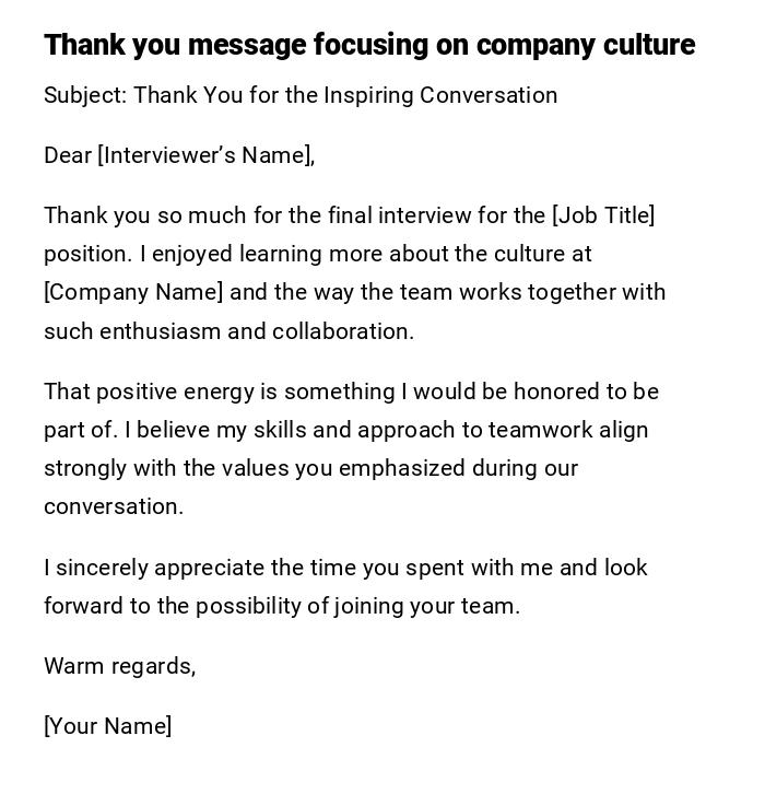 Thank you message focusing on company culture Thank you message focusing on company culture