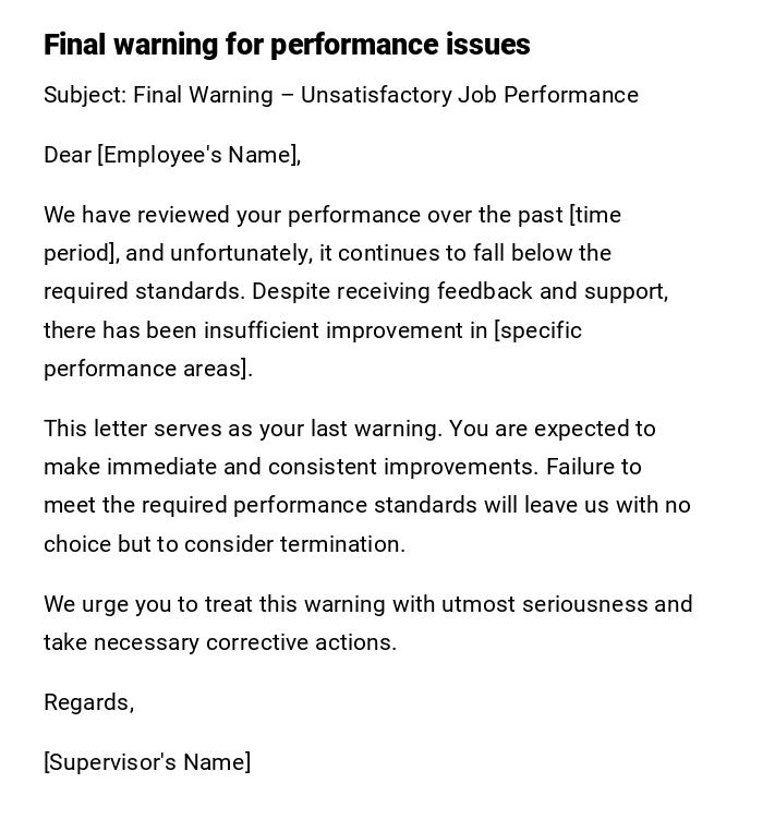 Final warning for performance issues Final warning for performance issues