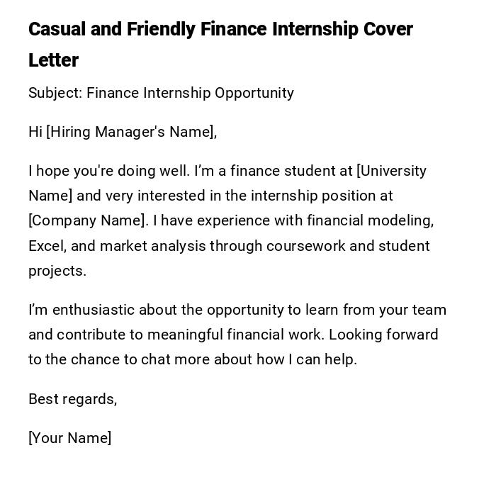 Casual and Friendly Finance Internship Cover Letter Casual and Friendly Finance Internship Cover Letter