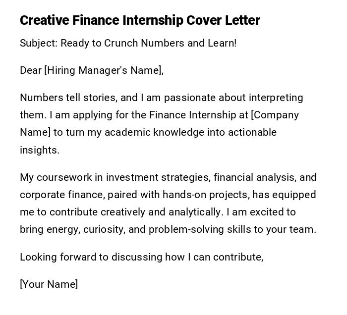Creative Finance Internship Cover Letter Creative Finance Internship Cover Letter