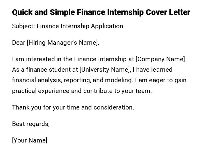 Quick and Simple Finance Internship Cover Letter Quick and Simple Finance Internship Cover Letter