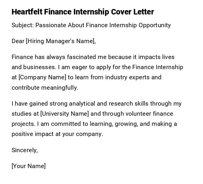 Heartfelt Finance Internship Cover Letter Heartfelt Finance Internship Cover Letter