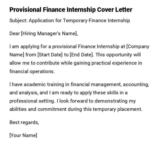 Provisional Finance Internship Cover Letter Provisional Finance Internship Cover Letter