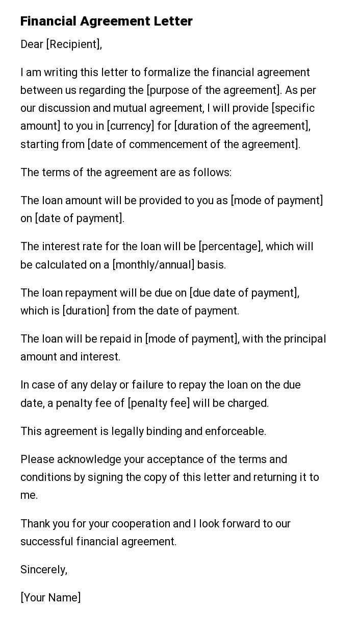 Financial Agreement Letter