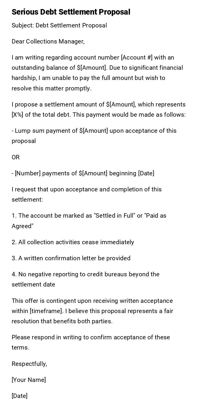 Serious Debt Settlement Proposal Serious Debt Settlement Proposal