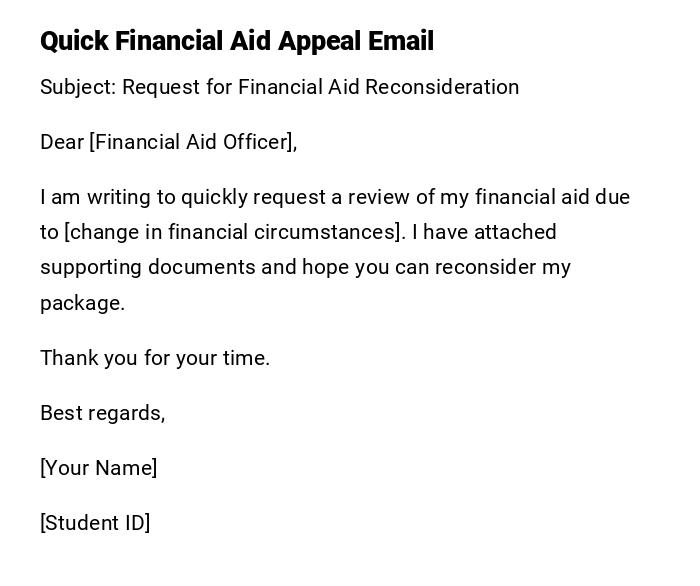 Quick Financial Aid Appeal Email Quick Financial Aid Appeal Email