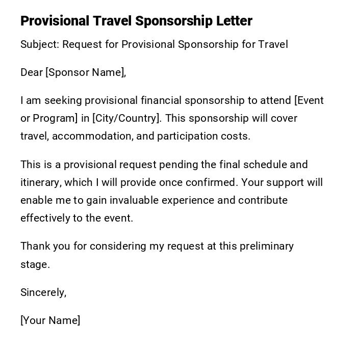 Provisional Travel Sponsorship Letter