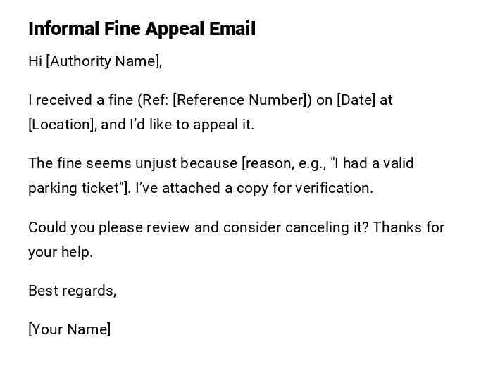 Informal Fine Appeal Email Informal Fine Appeal Email