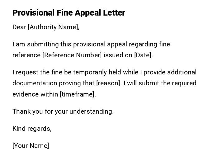 Provisional Fine Appeal Letter Provisional Fine Appeal Letter