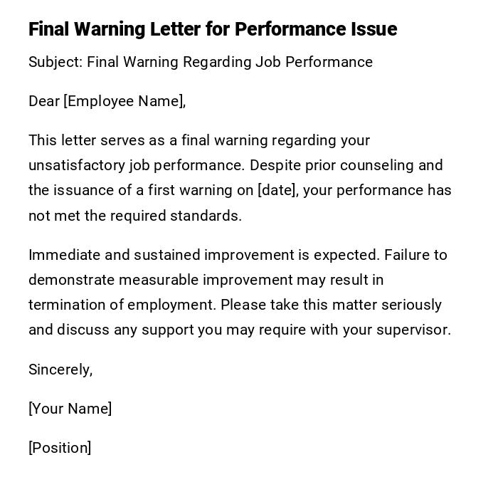 Final Warning Letter for Performance Issue Final Warning Letter for Performance Issue